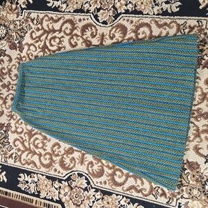 60s 70s Vintage Woven Striped Maxi Skirt Retro Boho 1970 Blue Green Gold